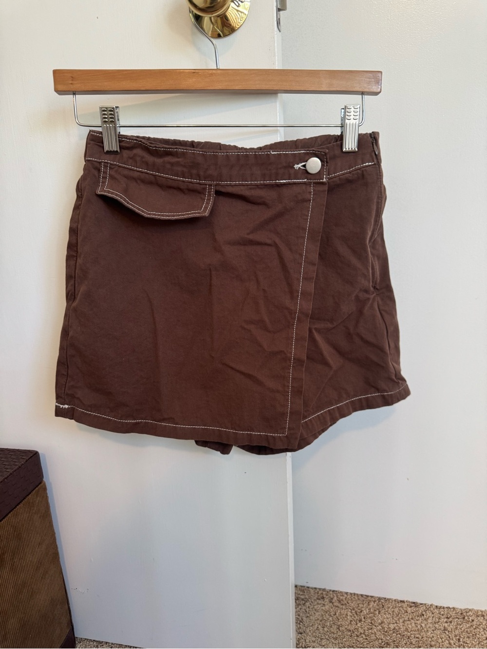 Cider Brown Wrap Skort with Contrast Stitching